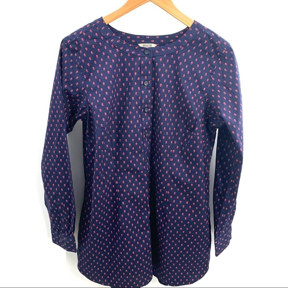 Duluth Trading Co Button Front Tunic Navy Blue/Red Women's Medium